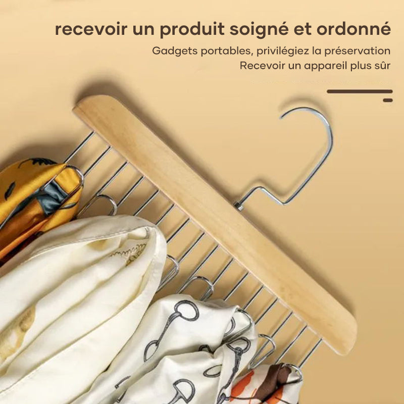 Wooden Multi-Hook Non-Slip Clothes Rack with 360-Degree Rotation