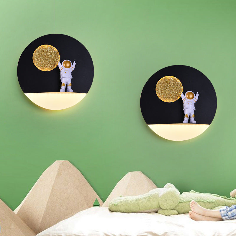 Contemporary Round Astronaut LED Wall Light in Iron and Resin