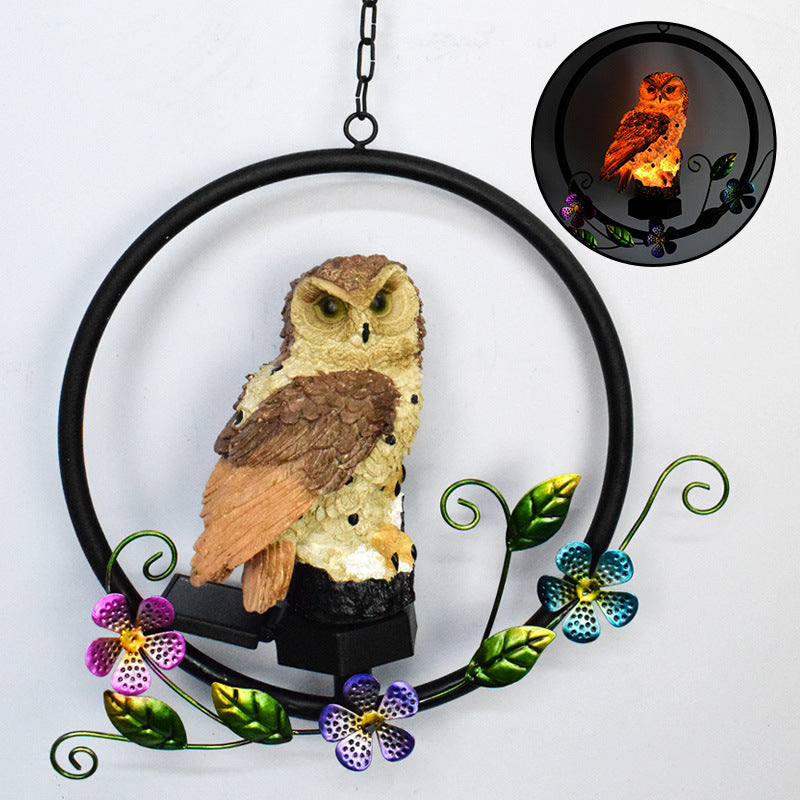 Rustic Owl Solar Pendant Light for Outdoor Garden