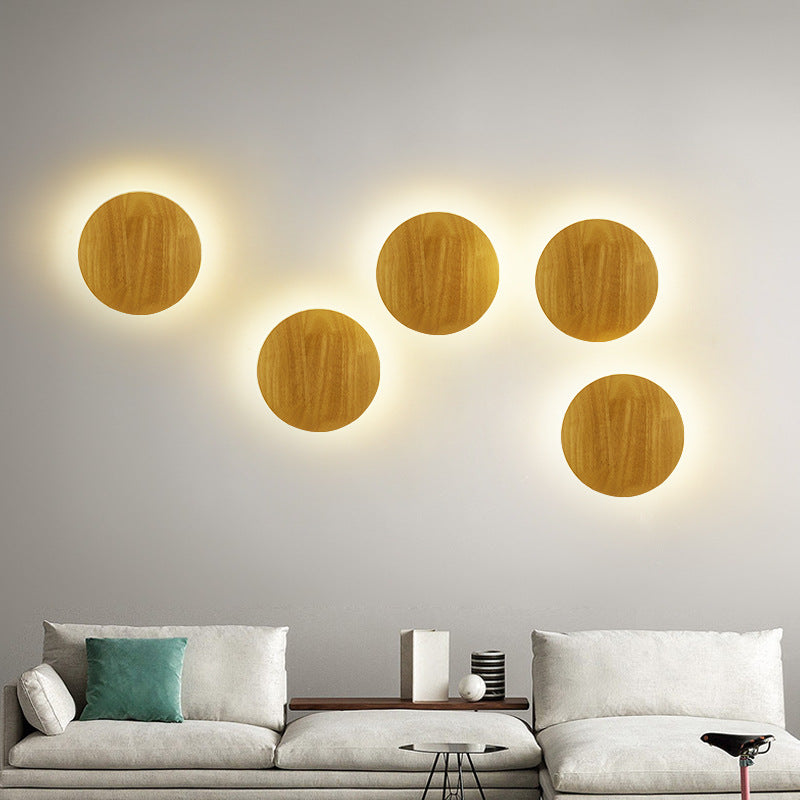 Modern Minimalist Round Oval Wood LED Wall Light