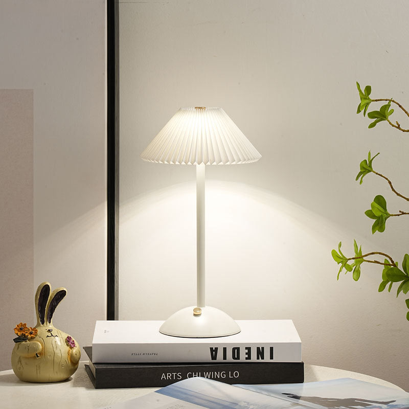 Contemporary Scandinavian Rechargeable LED Table Lamp with Fabric Shade