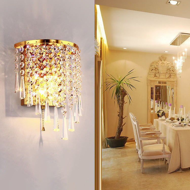 Modern Luxury Semi-Round Octagonal Crystal Wall Sconce Lamp in Stainless Steel