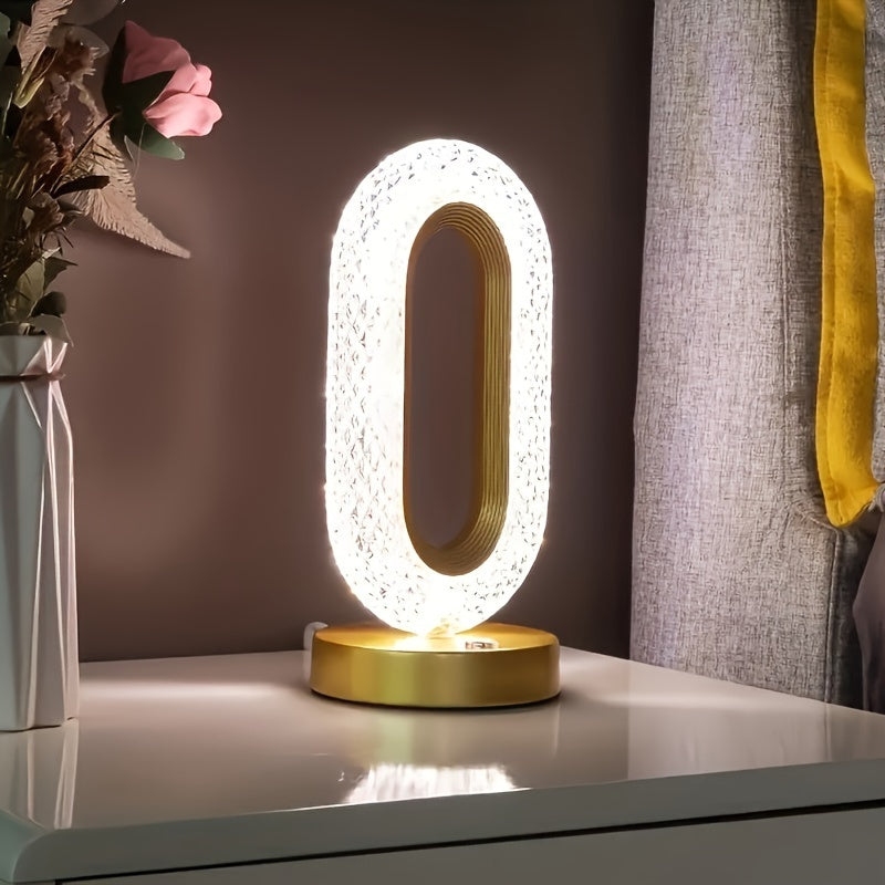 Oval Crystal Table Lamp with USB Rechargeable LED