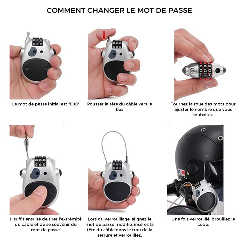 Retractable 3-Digit Combination Bike Lock