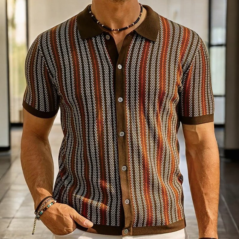 Men's Short Sleeve Houndstooth Shirt in Cotton Blend