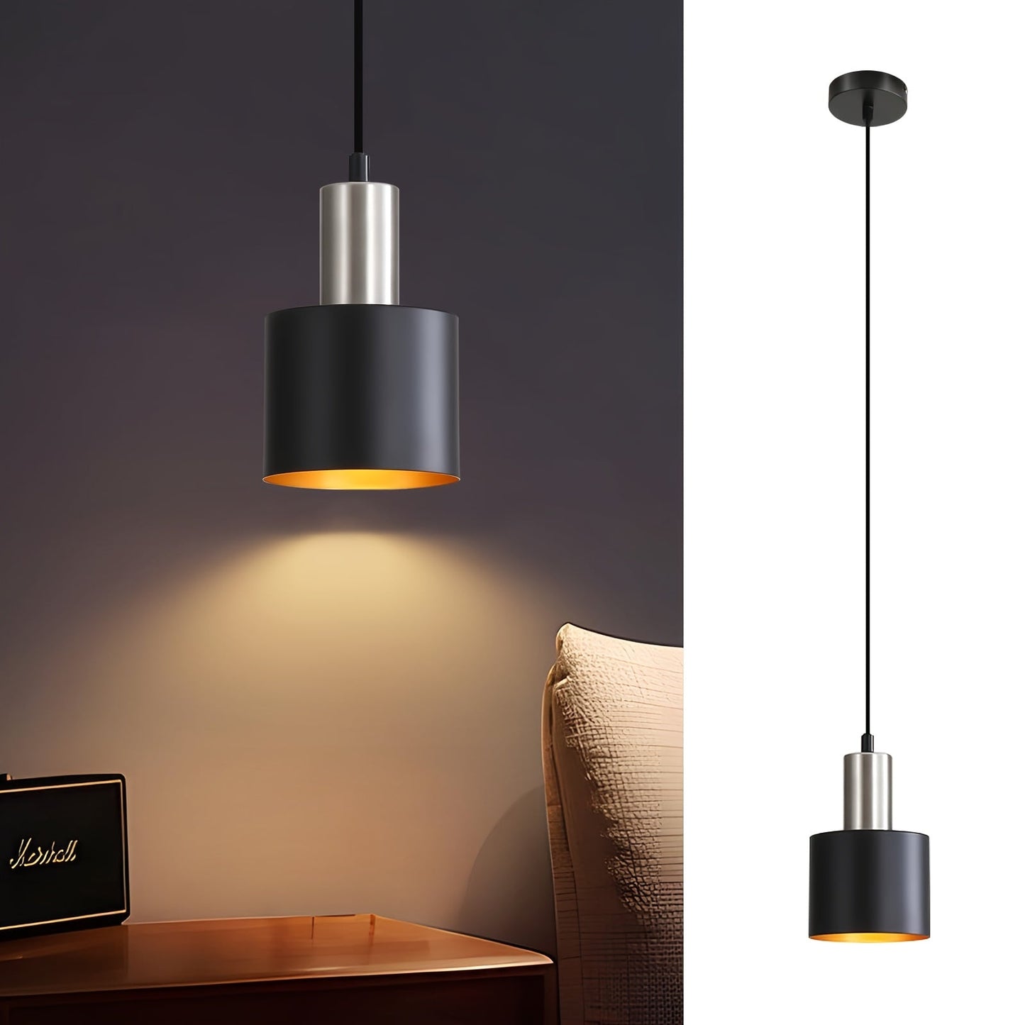 Black and Gold Industrial Pendant Light with Adjustable Height