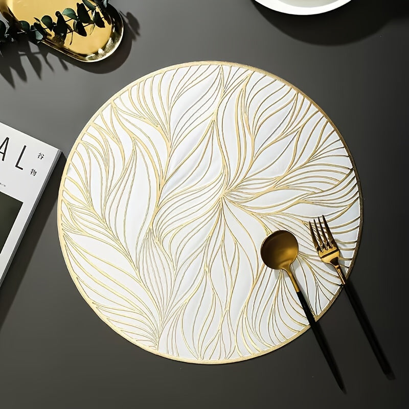 Round Heat-Resistant PVC Placemats with Gold Foil Design