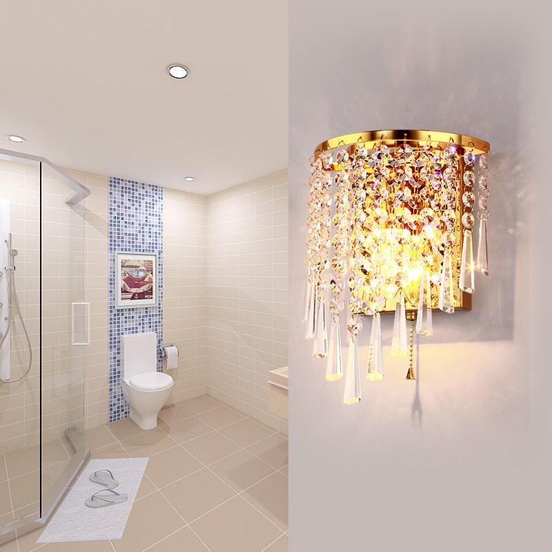 Modern Luxury Octagonal Crystal Wall Sconce Lamp in Gold or Silver