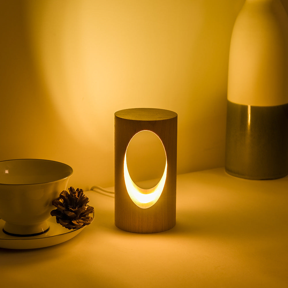 Wooden Rectangular LED Table Lamp with USB Power