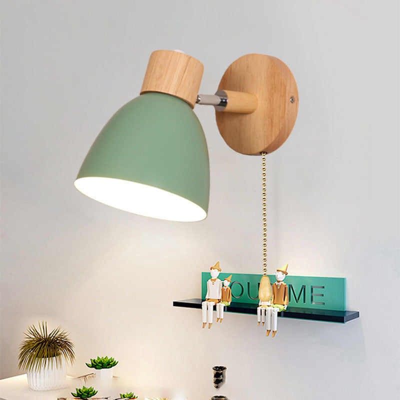 Modern Macaron Wall Light with Natural Wood Accent