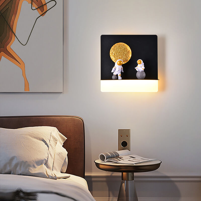 Contemporary Round Astronaut LED Wall Light in Iron and Resin