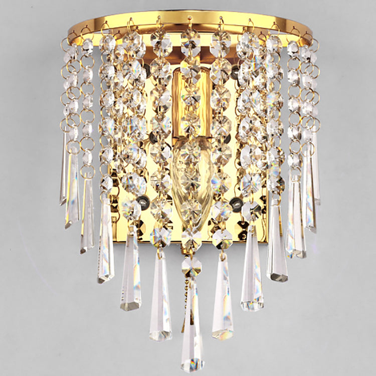 Modern Luxury Semi-Round Octagonal Crystal Wall Sconce Lamp in Stainless Steel