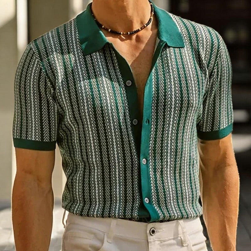 Men's Short Sleeve Houndstooth Shirt in Cotton Blend