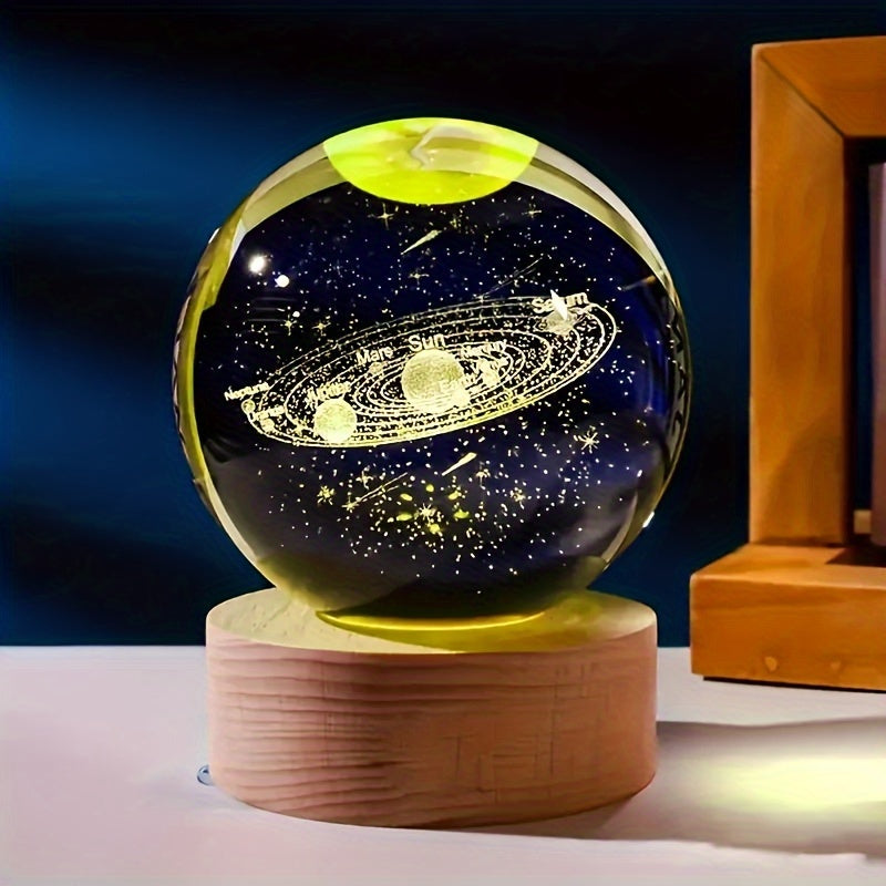 3D Crystal LED Table Lamp with Wooden Base