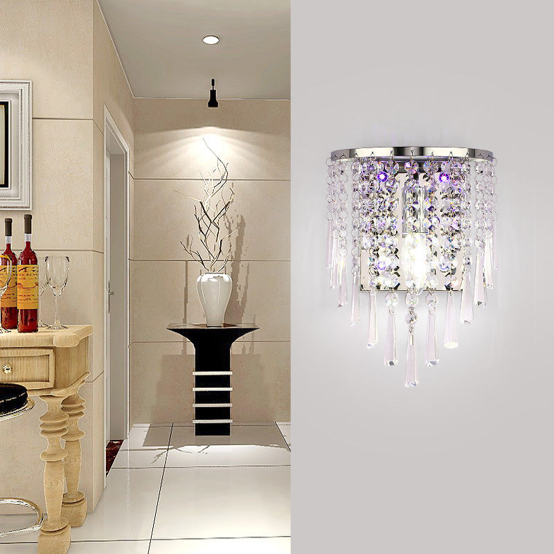Modern Luxury Semi-Round Octagonal Crystal Wall Sconce Lamp in Stainless Steel