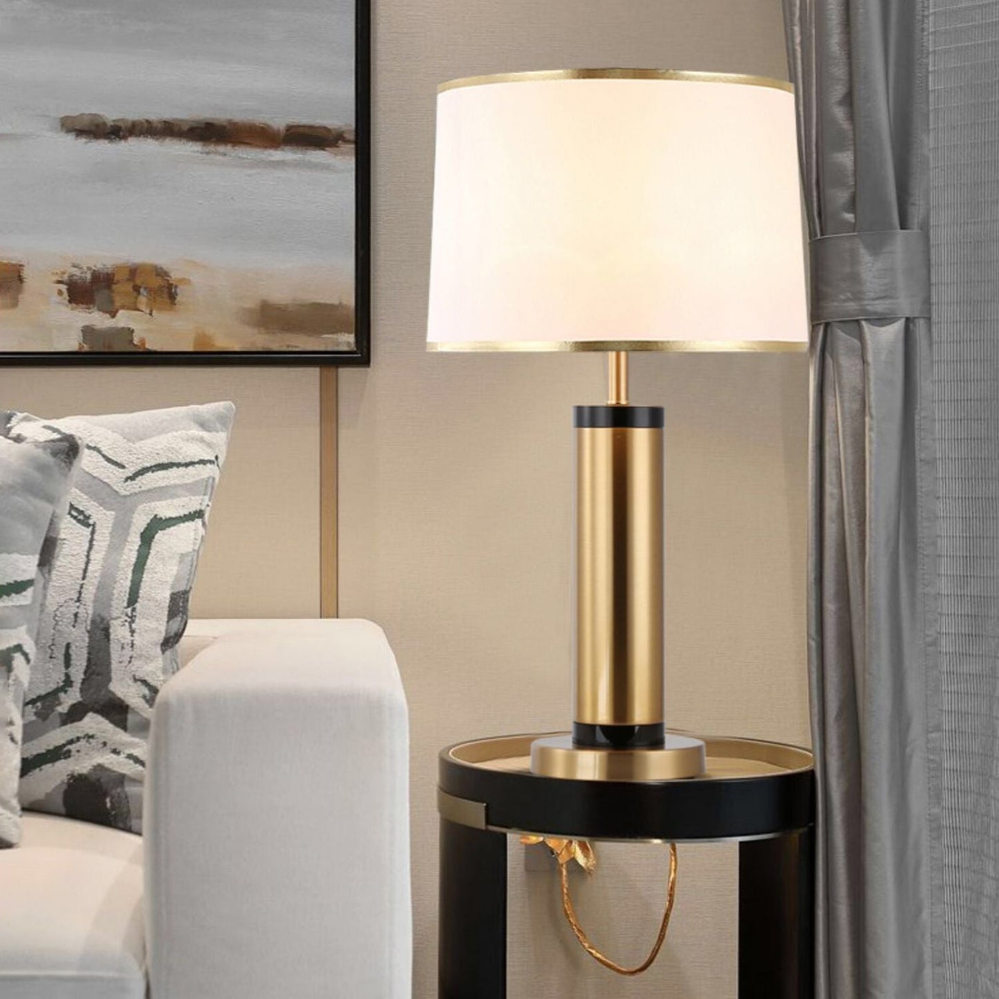 Modern Transitional Iron Table Lamp with Textile Shade