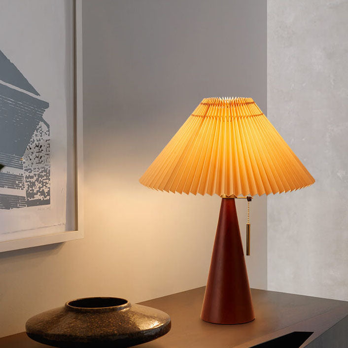 Japanese Minimalist Pleated Table Lamp with Wood Base
