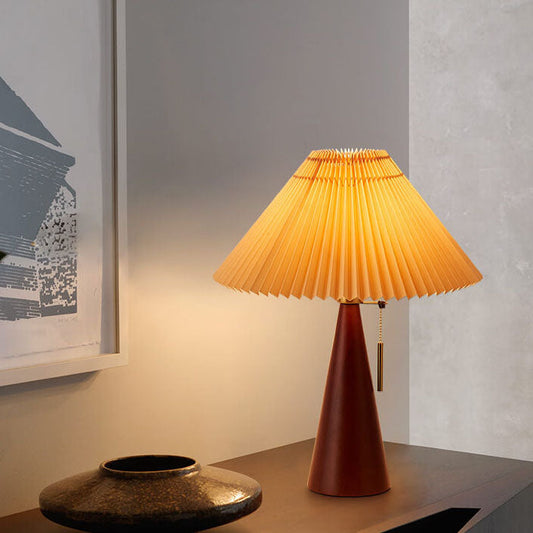 Japanese Minimalist Pleated Table Lamp with Wood Base