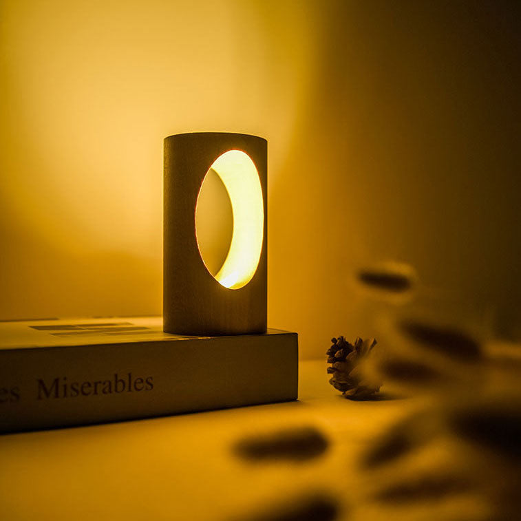 Wooden Rectangular LED Table Lamp with USB Power
