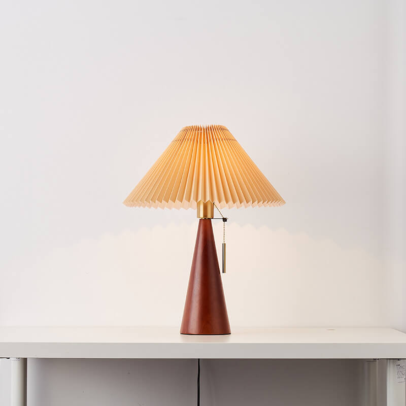 Japanese Minimalist Pleated Table Lamp with Wood Base