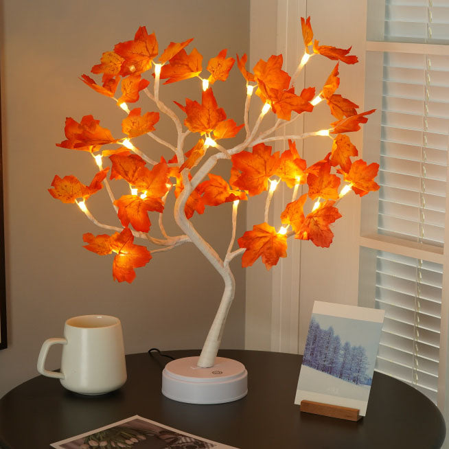 Contemporary Red LED Maple Leaf Table Lamp