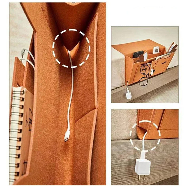 Hanging Felt Nightstand Storage Caddy with Large Pockets