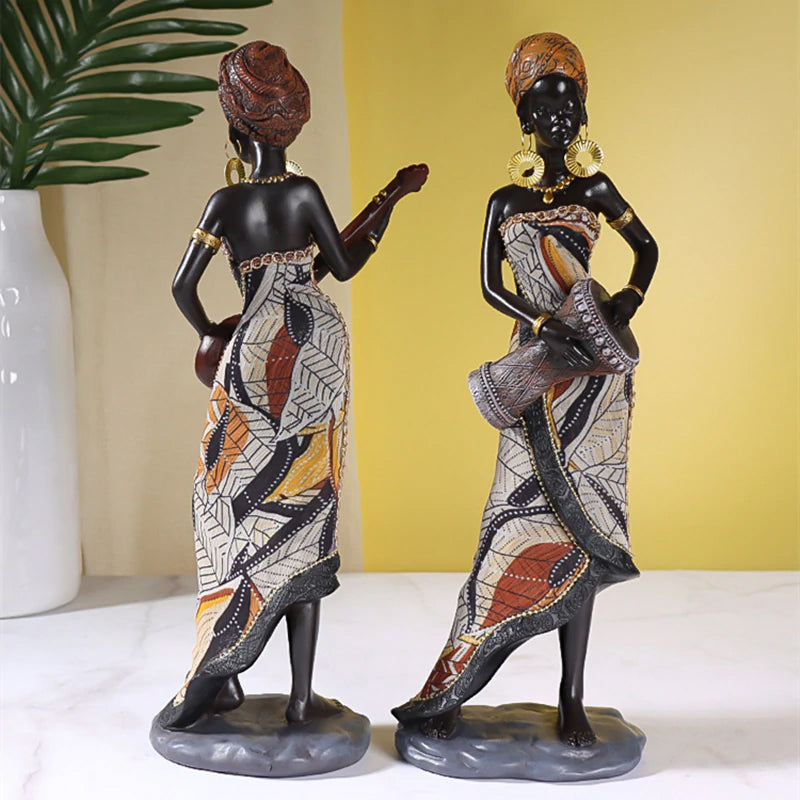 Hand-Painted African Female Musician Sculpture