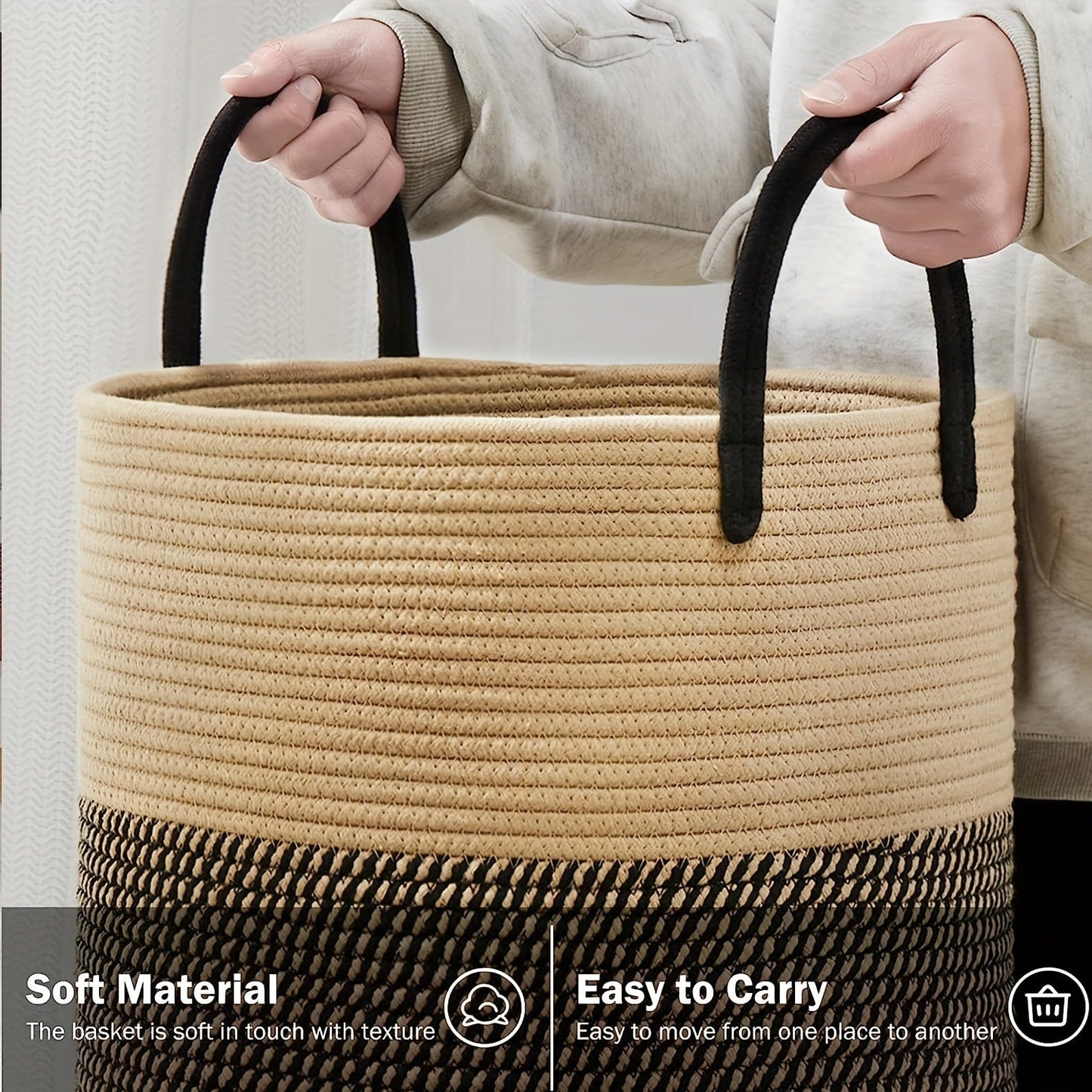 Extra-Large Cotton Rope Laundry Hamper Basket with Handles