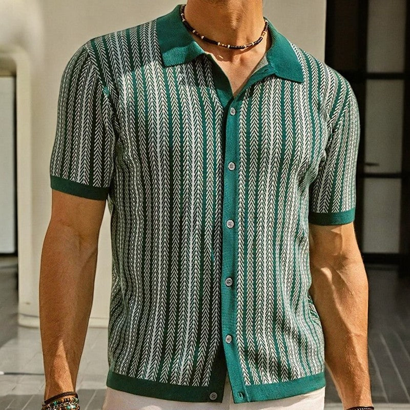 Men's Short Sleeve Houndstooth Shirt in Cotton Blend