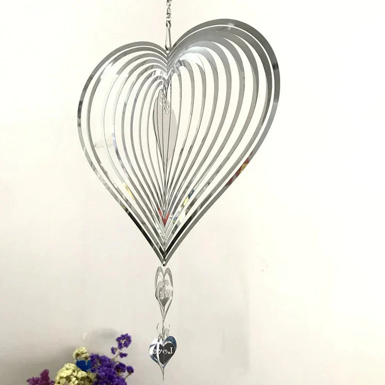 Stainless Steel Heart-Shaped Rotating Wind Spinner