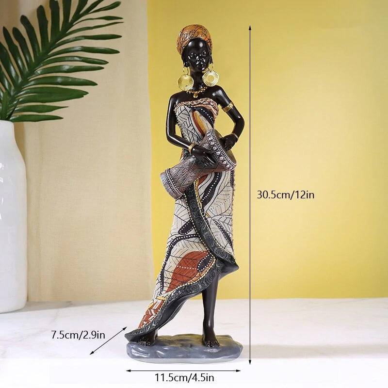 Hand-Painted African Female Musician Sculpture