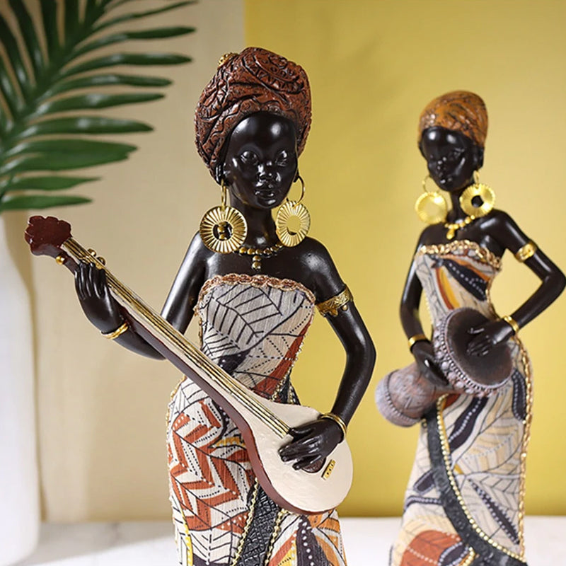 Hand-Painted African Female Musician Sculpture