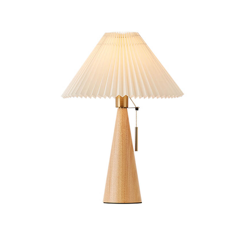 Japanese Minimalist Pleated Table Lamp with Wood Base