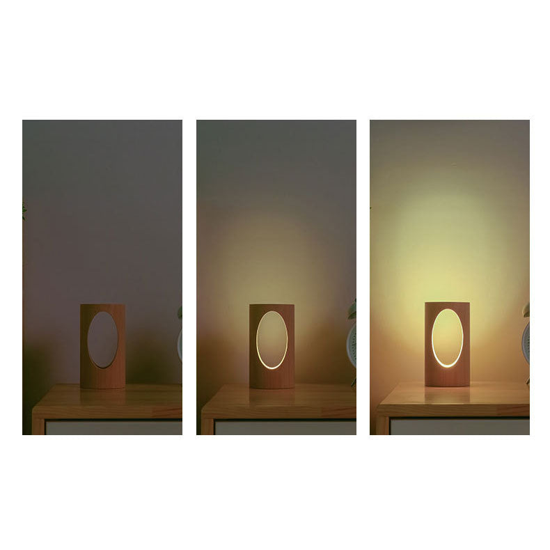 Wooden Rectangular LED Table Lamp with USB Power