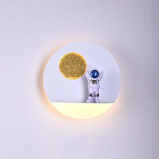 Contemporary Round Astronaut LED Wall Light in Iron and Resin