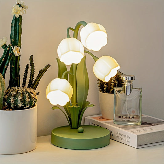 Floral Table Lamp with Tulip Shades and USB Power