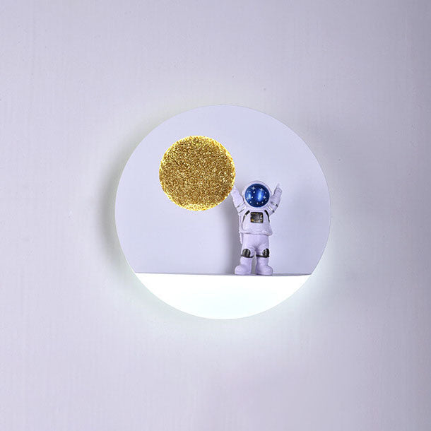 Contemporary Round Astronaut LED Wall Light in Iron and Resin