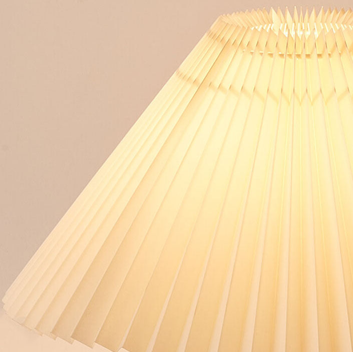 Japanese Minimalist Pleated Table Lamp with Wood Base