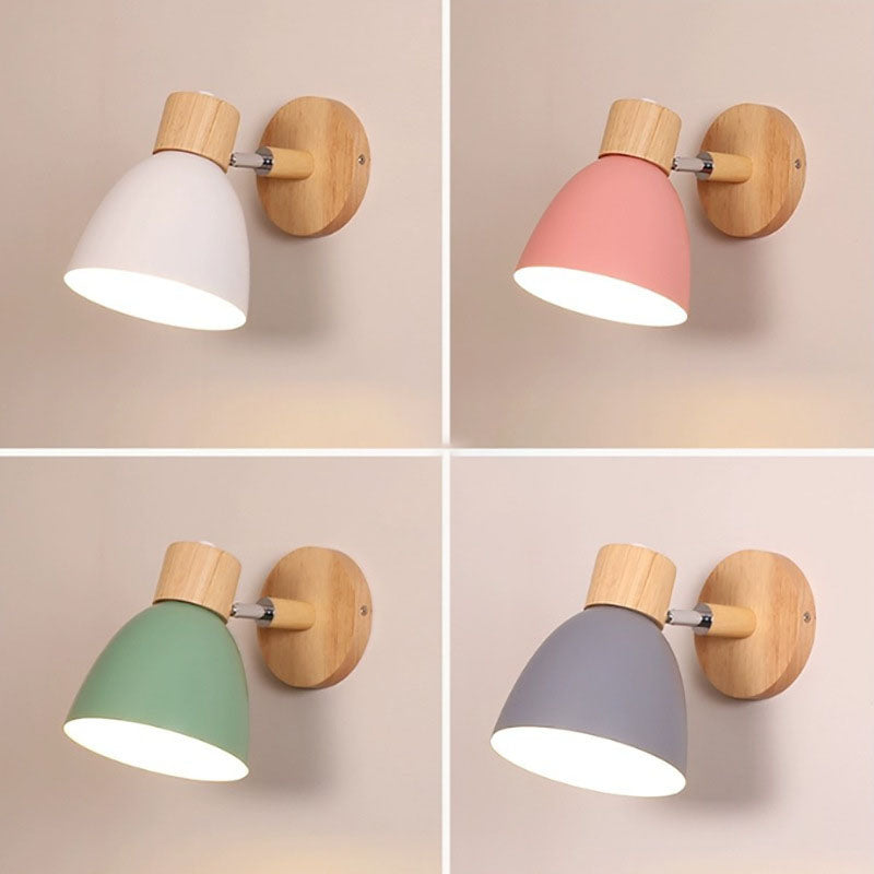 Modern Macaron Wall Light with Natural Wood Accent