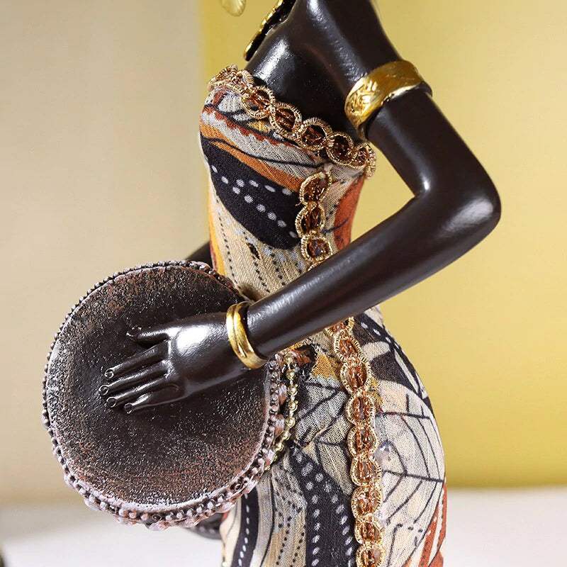 Hand-Painted African Female Musician Sculpture