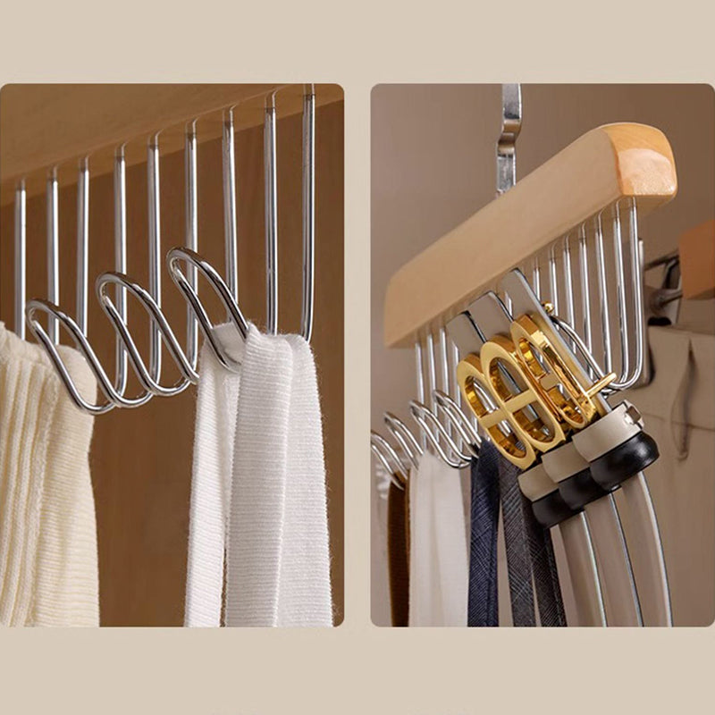 Wooden Multi-Hook Non-Slip Clothes Rack with 360-Degree Rotation