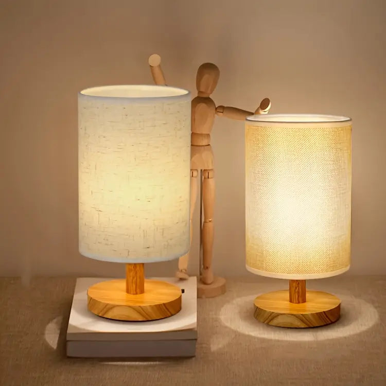 Minimalist Wooden Base Table Lamp with Fabric Shade