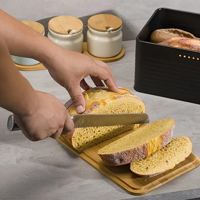 Large Metal Bread Box with Bamboo Cutting Board Lid