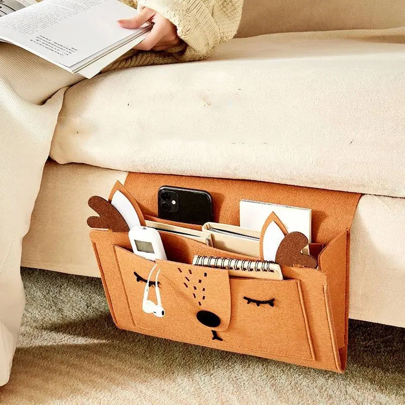 Hanging Felt Nightstand Storage Caddy with Large Pockets
