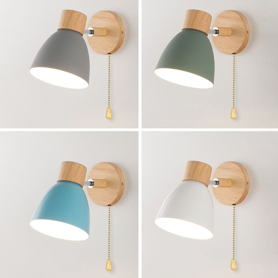 Modern Macaron Wall Light with Natural Wood Accent