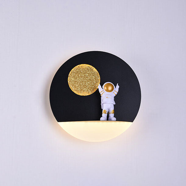 Contemporary Round Astronaut LED Wall Light in Iron and Resin