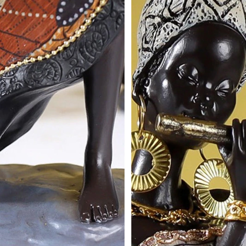Hand-Painted African Female Musician Sculpture