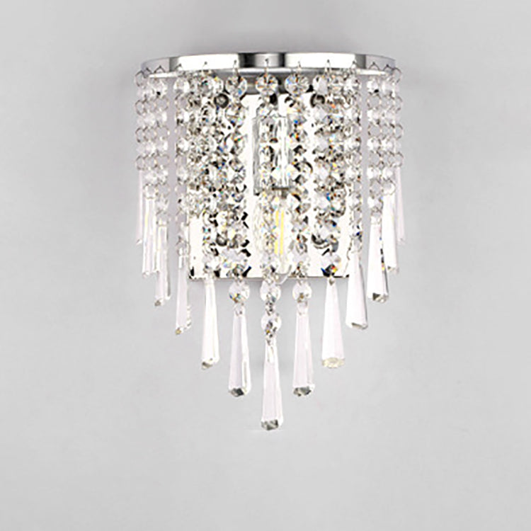 Modern Luxury Semi-Round Octagonal Crystal Wall Sconce Lamp in Stainless Steel