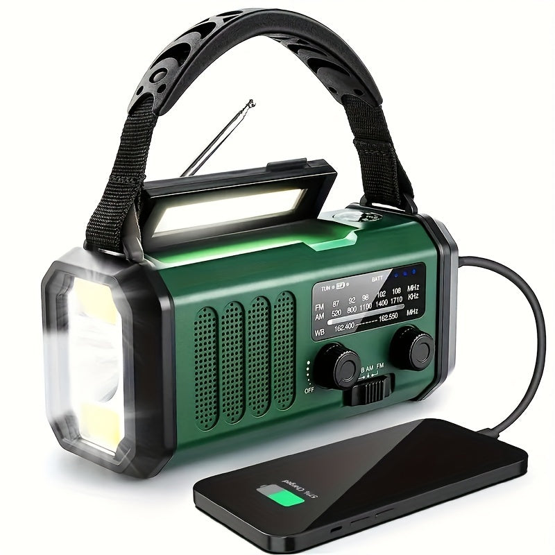 Emergency Solar Crank Radio with 10,000 mAh Power Bank, LED Light, SOS Alarm, and Compass