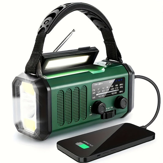 Emergency Solar Crank Radio with 10,000 mAh Power Bank, LED Light, SOS Alarm, and Compass